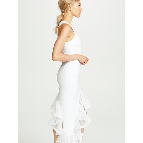 Vatanika Ruffle Hem Asymmetrical Dress, White 6/XS - Picture 3 of 7